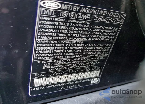 2020 Land Rover Range Rover Sport Hse z USA, uszkodzony, nr VIN SALWR2SU4LA898833